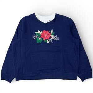 Vintage Holiday Grannycore Christmas Double Collar Crewneck Sweatshirt Embroider